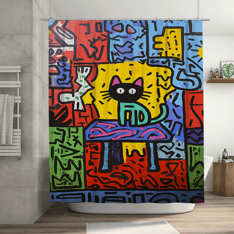 Home Bathroom Remodel - Bright Graffiti Abstract Cat Shower Curtain
