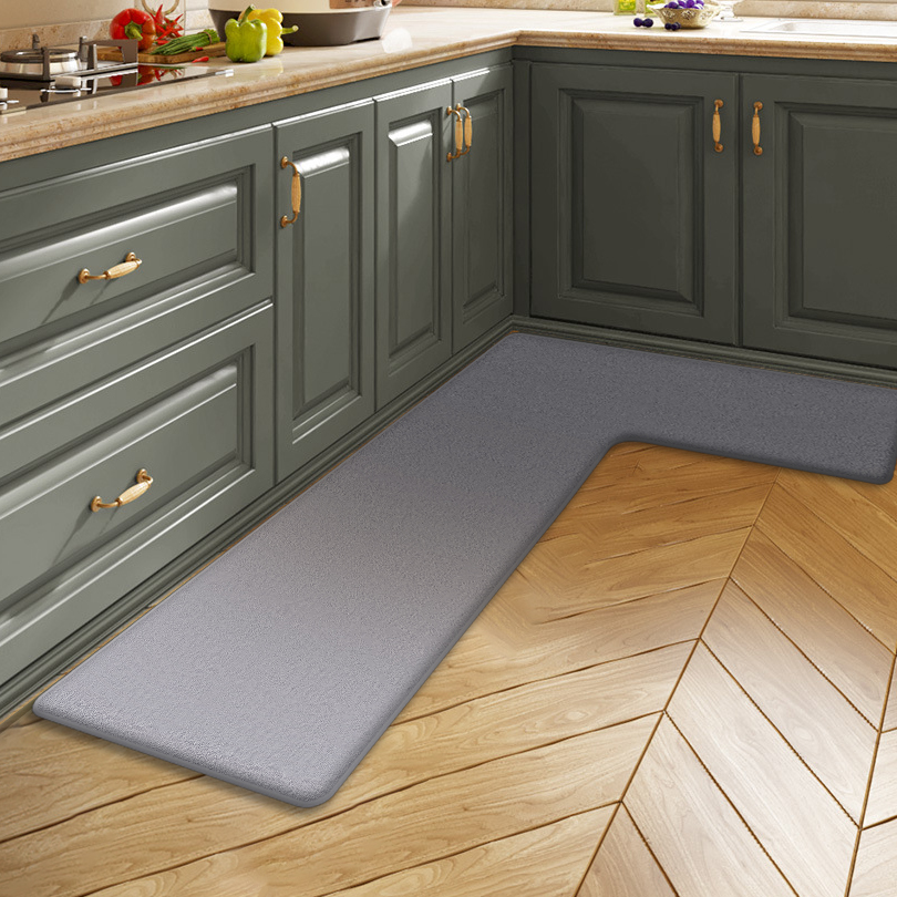 Home Bathroom Carpet - Solid color kitchen L-shaped dirt-resistant soft