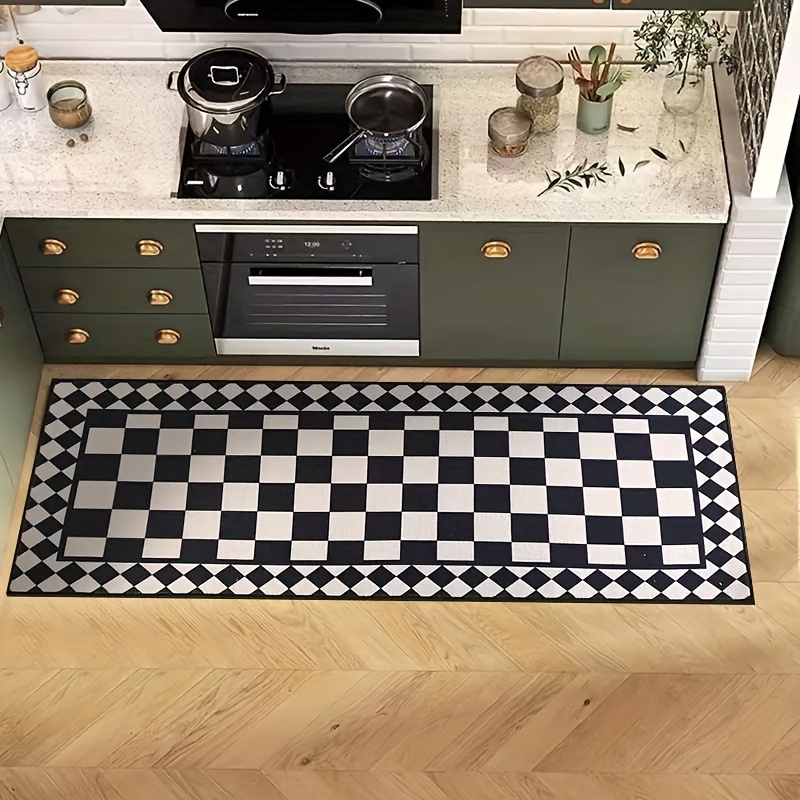 Home Bathroom Carpet - VIKAMA Black White Checkered Abstract Art