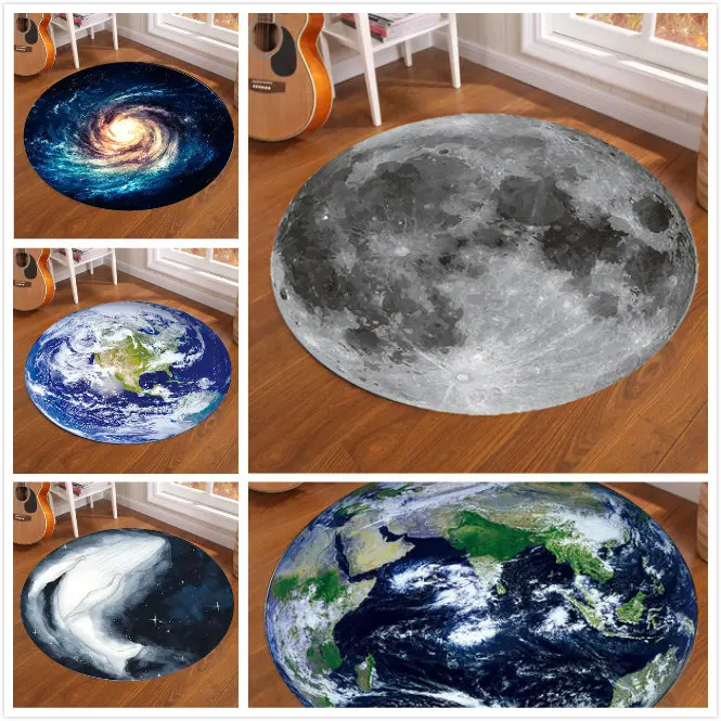 Home Bathroom Carpet - Galaxy Earth Moon Round Carpet for