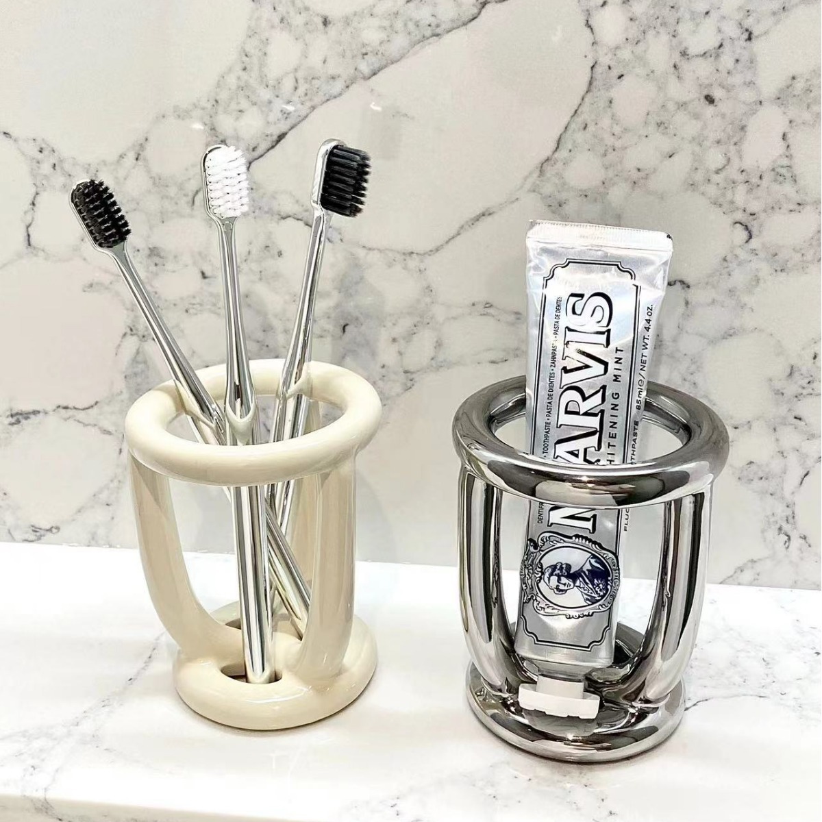Zara Home Bathroom Accessories - Nordic Bathroom Ceramic Toothbrush Holder Toothpaste