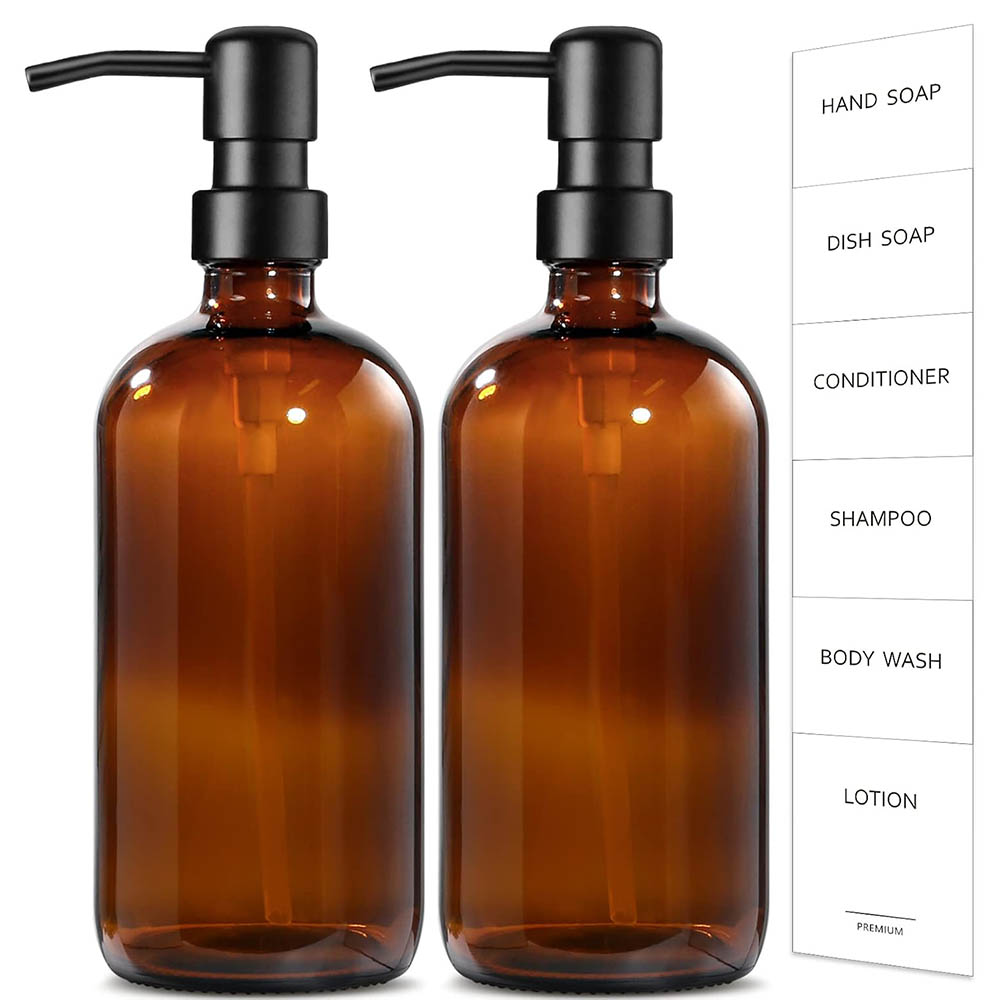 Zara Home Bathroom Accessories - Amber Glass Soap Dispenser, 2 Pack