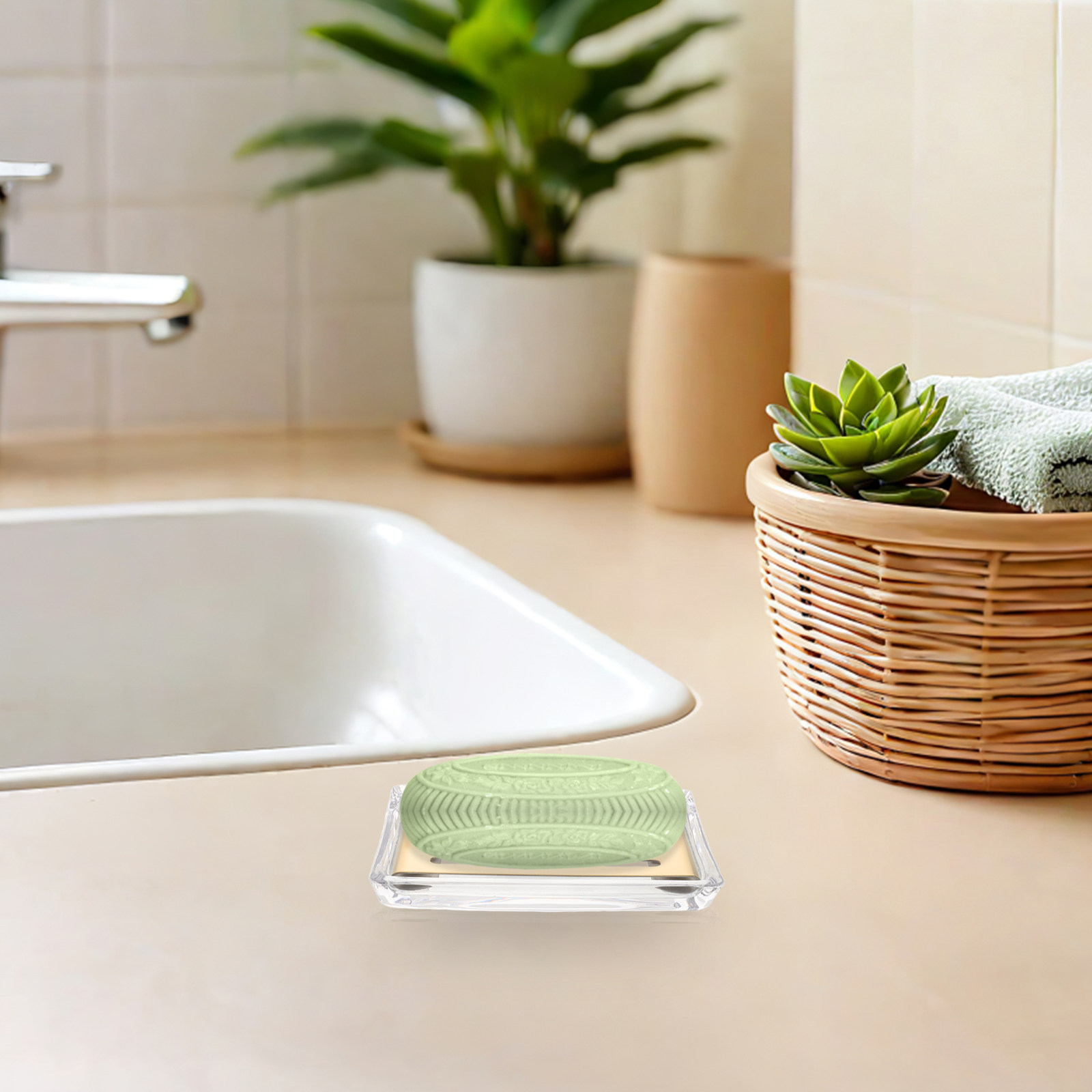 Glass Soap Dish - Rectangular Transparent Glass Soap Dish Dual