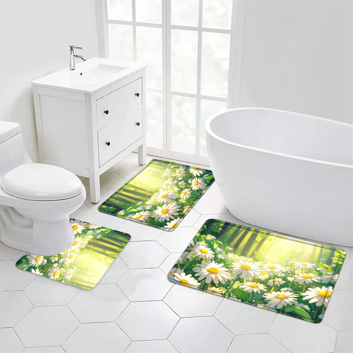 Daisy Floral Bath Mat Set Bath - đánh giá và giá Home Made Bathroom Vanity