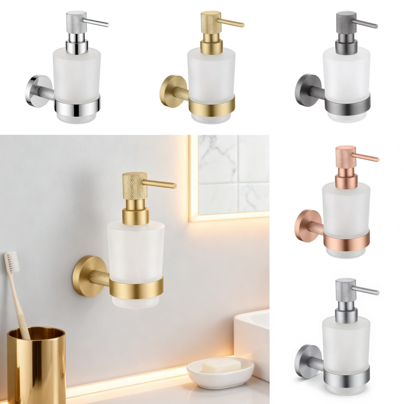 Brushed Nickel Brass Knurled W - đánh giá và giá Glass Soap Dish